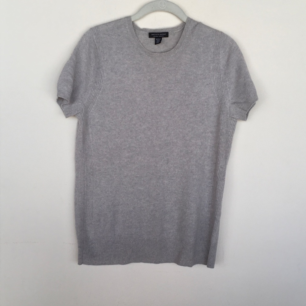 Saks Fifth Avenue Light Gray Short-Sleeve Crewneck Sweater